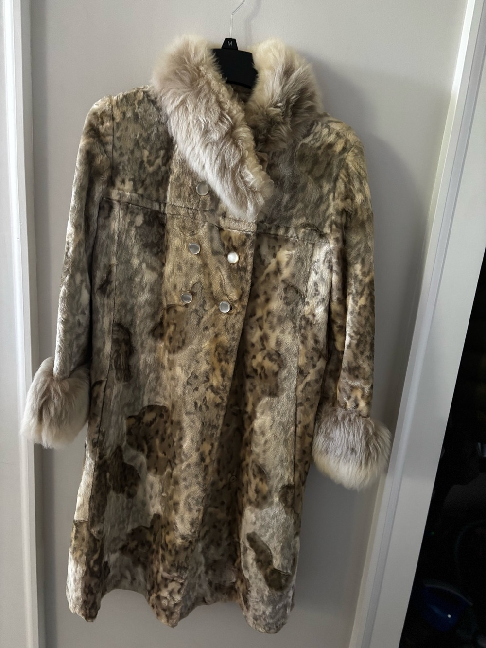 VIntage Lord & Taylor from late 60’s Faux Fur Trim Animal Print Coat in Beige.